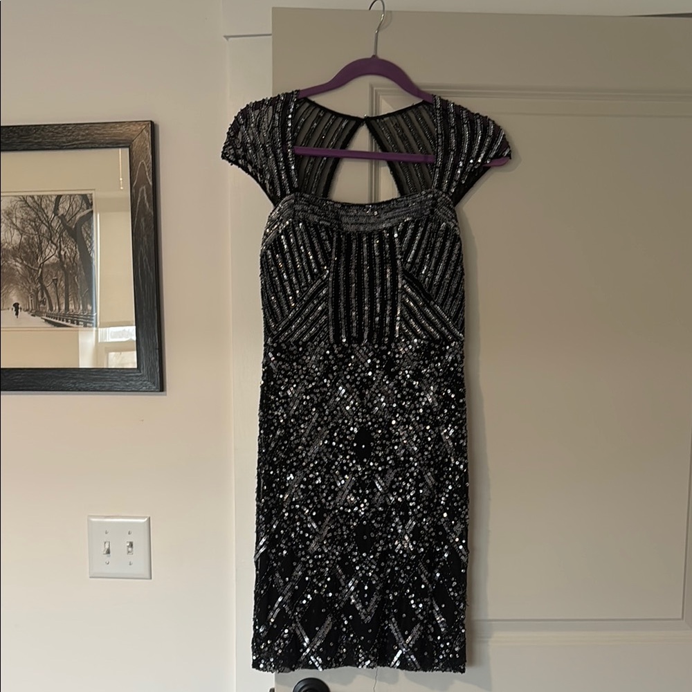 Frank Lyman Design Black and Silver Sheath Mini Dress